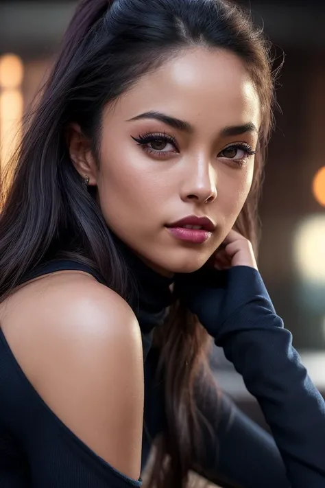 photo of extremely sexy (v4lkyr4e:0.99), a woman as a sexy student, closeup portrait, (blue tight long sleeve turtleneck top), at a cantina sitting bar (masterpiece:1.5) (photorealistic:1.1) (bokeh) (best quality) (detailed skin texture pores hairs:1.1) (intricate) (8k) (HDR) (wallpaper) (cinematic lighting) (sharp focus), (eyeliner), (goth makeup), (painted lips)