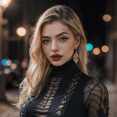(masterpiece:1.2), (best quality,:1.2), 8k, HDR, ultra detailed, ((photorealistic)), professional light, cinematic lighting, fashion photography, ambient lighting, face lighting, Chantal, <lora:Chantal-10:1>, earrings, choker, dark makeup, lipstick, long and wild and messy blonde hair, ((portrait shot)), dynamic pose, <lora:detail_slider_v4:2>, OverallDetail, fhanddetail:1.4, ffacedetail:1.4, skindetail, hairdetail, looking at viewer, epiCPhoto, turtleneck pullover,