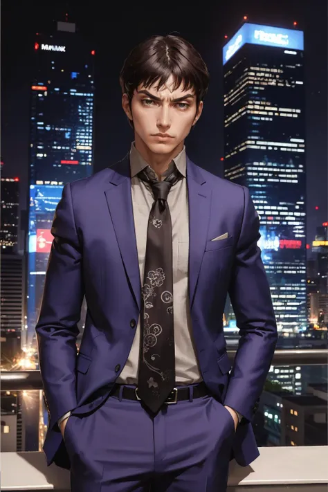 masterpiece, best quality, absurdres, beautiful, angry, city
<lora:Reiji:1> reijip2, suit, tie, purple jacket, formal