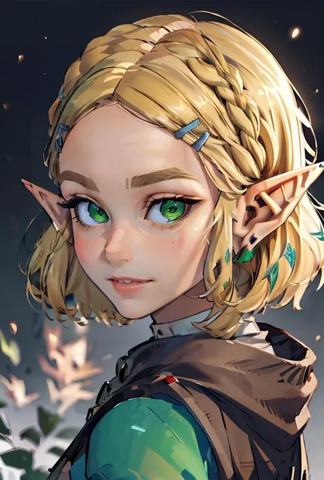 (masterpiece, best quality), 1girl, <lora:Zelda:0.8> (elf's ear:1.4)_(green eyes_:1.2) (blond hair:1.2)_