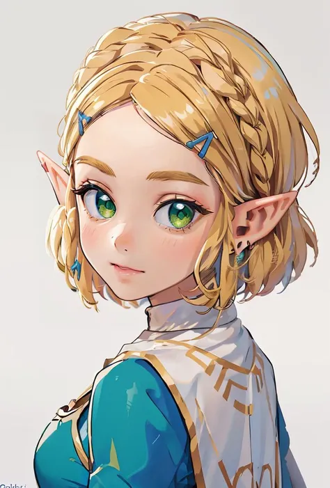 (masterpiece, best quality), 1girl, <lora:Zelda:0.8> (elf's ear:1.4)_(green eyes_:1.2) (blond hair:1.2)_
