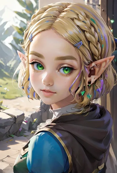 (masterpiece, best quality), 1girl, <lora:Zelda:0.8> (elf's ear:1.4)_(green eyes_:1.2) (blond hair:1.2)_