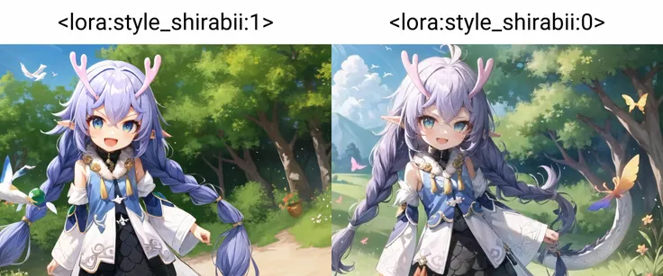(small girl:1.1), solo, smile, :d, smug,
smile,
bailu,twin braids, (dragon tail:1.0), detached sleeves fur trim chinese clothes yellow tassel, dragon horns,
outdoor, rural style, <lora:bailuHonkaiStarRail0:1> <lora:add_detail:0.2>
butterflies, birds,
<lora:style_shirabii:1>