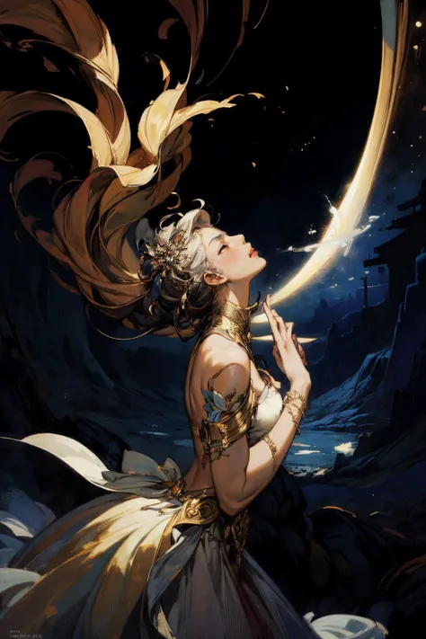 1 woman, (Guo Pei , Norman Lewis) , bright and vivid, vector art abstract, negative space, milky way, moon light, gloomy
(masterpiece, best quality, beautiful and aesthetic:1.2),
<lora:add_detail:1>