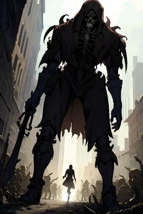 Masterpiece, best quality, a professional illustration of a gorgeous female human necromancer walking among a army of skeletons, <lora:GoodHands-beta2:1>