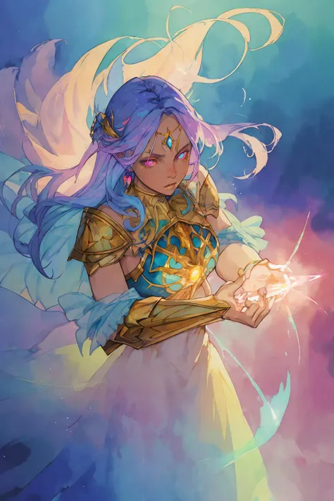 concept art of 1girl casting spells , glowing eyes,sapphire, colorful glowing energy flows
fantasy,
absurdres, best quality,
(watercolor painting by Adrian Smith
)