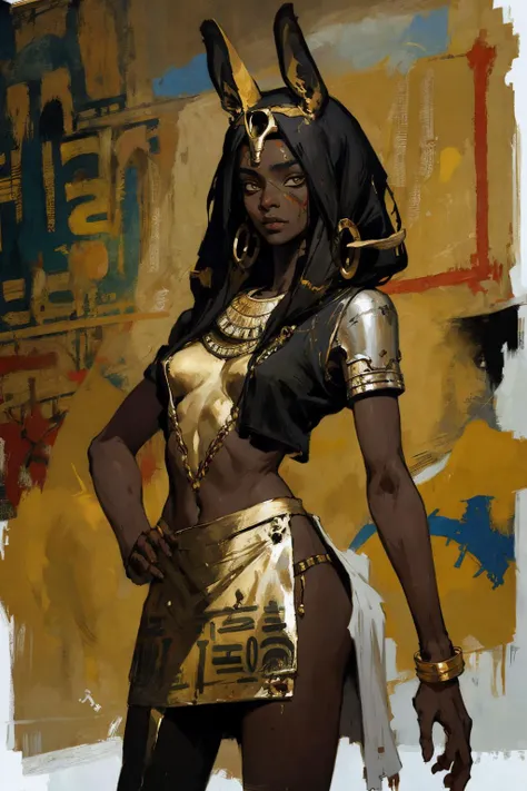 1  Egyptian girl,  anubis, horus
(digital painting  by Andre Kohn and Jean-Michel Basquiat	)