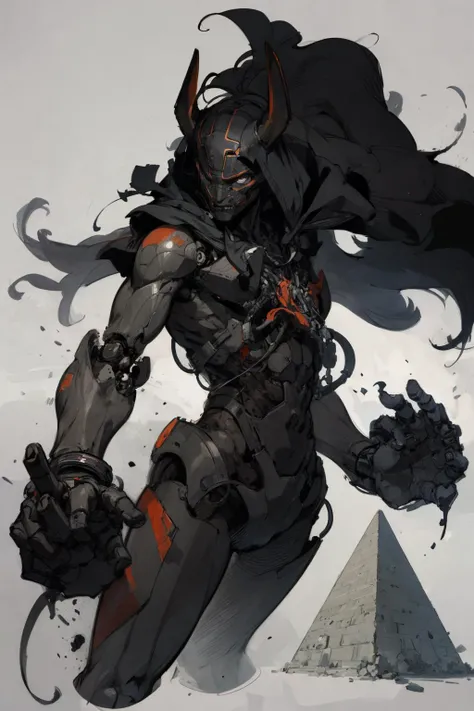 1robot,  anubis , solo, fighting , pyramid
(color ink sketch   by Joao Ruas , Andre Kohn )