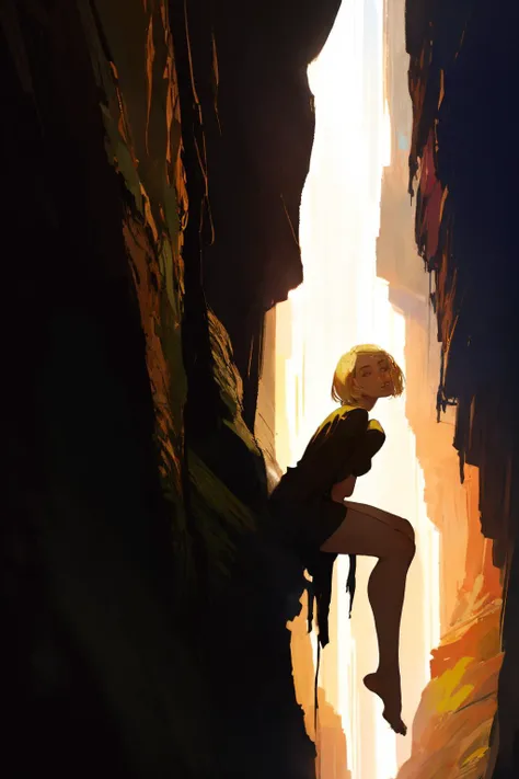 1 woman, blonde, leaning forward, from below, claymore ,pale skin, bobcut,
high contrast, spot light , dark cave
(realistic, photorealistic, Alyssa Monks)
best quality, masterpiece,