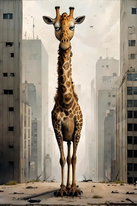 <lora:childrenspicturebook:1.0>, tonghuazhen, no humans, giraffe, abandoned city, <clip:skip:2>, masterpiece, 8k, high resolution, shallow depth of field, sharp focus
