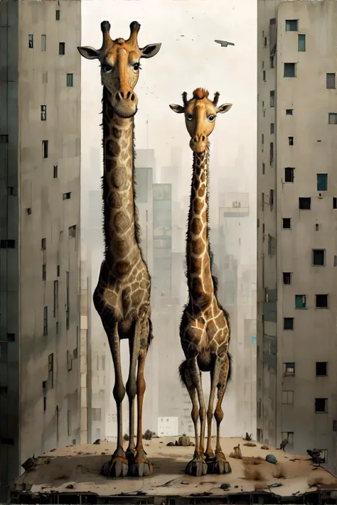 <lora:childrenspicturebook:1.0>, tonghuazhen, no humans, giraffe, abandoned city, <clip:skip:2>, masterpiece, 8k, high resolution, shallow depth of field, sharp focus