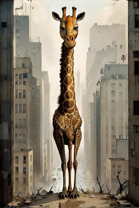 <lora:childrenspicturebook:1.0>, tonghuazhen, no humans, giraffe, abandoned city, <clip:skip:2>, masterpiece, 8k, high resolution, shallow depth of field, sharp focus