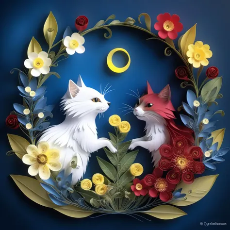 paperart, simple background,flower,leaf,blue background,plant,white flower,red flower,yellow flower, <lora:paperart:1>, cute cute cute creature, an illustration by esao andrews, cyril rolando and goro fujita, deviantart, fantasy art, storybook illustration, oil on canvas