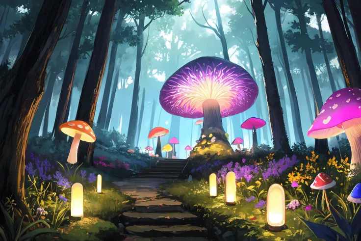 masterpiece, best quality, high quality,extremely detailed CG unity 8k wallpaper, An enchanting and dreamy scene of a fantasy forest, with towering trees, glowing mushrooms, and hidden fairy glens, creating a sense of mystique and enchantment, artstation, digital illustration, intricate, trending, pastel colors, oil paiting, award winning photography, Bokeh, Depth of Field, HDR, bloom, Chromatic Aberration ,Photorealistic,extremely detailed, trending on artstation, trending on CGsociety, Intricate, High Detail, dramatic, art by midjourney
