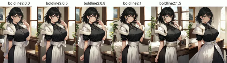 (masterpiece, best quality), intricate details,
(1girl), solo, <lora:fubuki-v2:0.8>large breasts, green eyes, black hair,portrait, taut clothes, taut dress, fur trim, necklace,
<lora:boldline2:0.0> hands behind back,