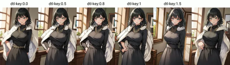 (masterpiece, best quality), intricate details,
(1girl), solo, <lora:fubuki-v2:0.8>large breasts, green eyes, black hair,portrait, taut clothes, taut dress, fur trim, necklace,
<lora:dtl-key:0.0> hands behind back,