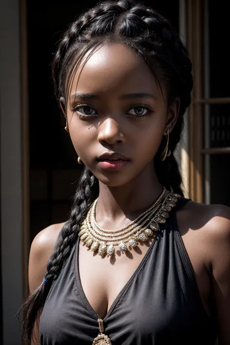 ((masterpiece, best quality)), (realistic:1.3), intricate details, (1 african girl:1.2), black cornrows, african clothes, portrait, close-up, <lora:moreDetails:0.66>,