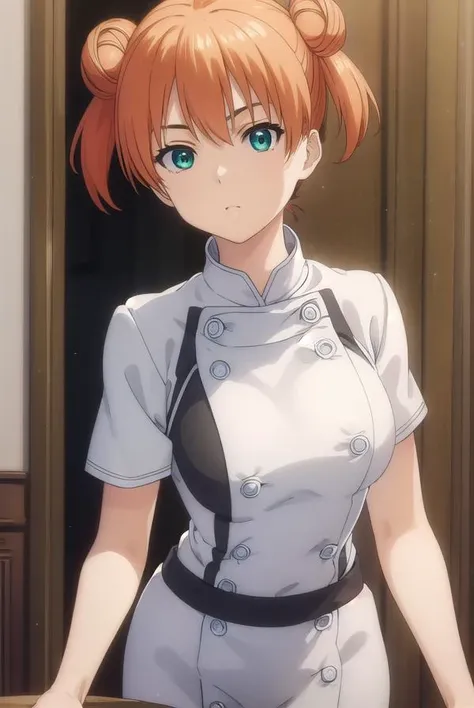 yuukiyoshino, <lora:yuuki yoshino s1-lora-nochekaiser:1>,
yuuki yoshino, short hair, twintails, (green eyes:1.3), hair bun, orange hair, double bun,
BREAK chef, pants, white pants,
BREAK indoors, kitchen,
BREAK looking at viewer, (cowboy shot:1.5),
BREAK <lyco:GoodHands-beta2:1>, (masterpiece:1.2), best quality, high resolution, unity 8k wallpaper, (illustration:0.8), (beautiful detailed eyes:1.6), extremely detailed face, perfect lighting, extremely detailed CG, (perfect hands, perfect anatomy),