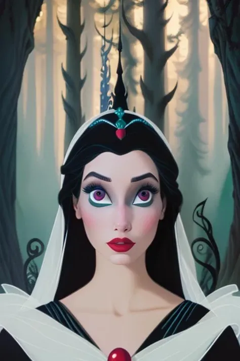 woman in a mythical forest, masterpiece, perfect face, intricate details, horror theme <lora:Disney Styler:1> disneystyler