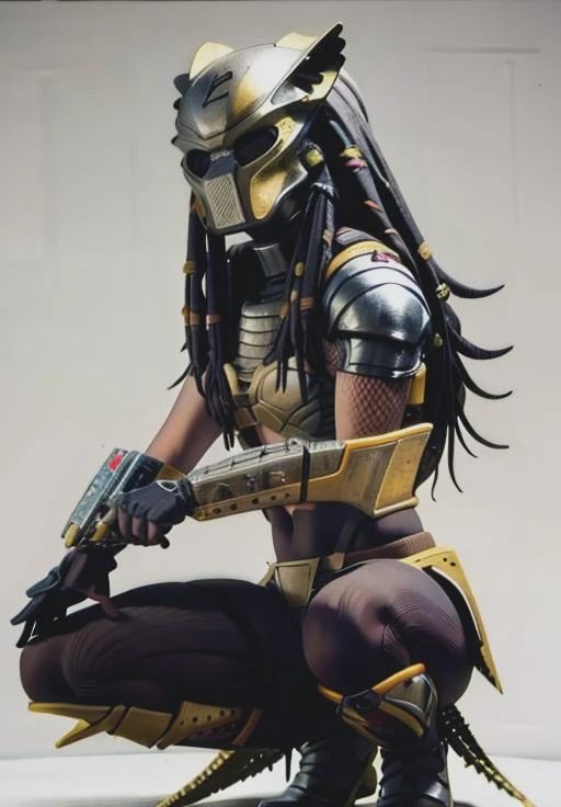 <lora:FemPredator:0.8>, FemPredator, squatting