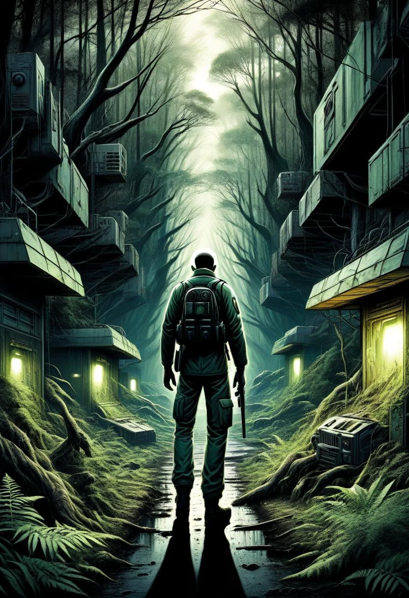 DonMN01rXL manga forest, biohazard outbreak , <lora:DonMN01rXL-000008:0.8>