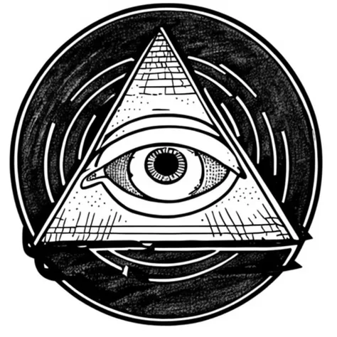 a drawing of an all seeing eye in a circle , solo, looking at viewer, simple background, hat, monochrome, greyscale, food, no humans, one-eyed, cyclops