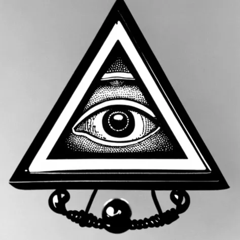 a triangle with an eye inside of it , 1girl, solo, monochrome, greyscale, no humans, third eye, eyeball, still life, komeiji satori