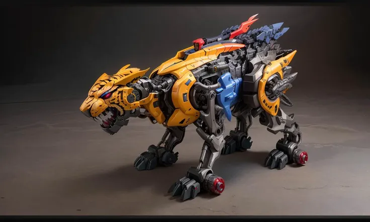 tgrzoid2024, 4 legs, robotic head, mecha, cybernetic, cyberpunk, armor, armored head, quadruped, mechanical tiger, best quality, zoids, new york city, blue metal