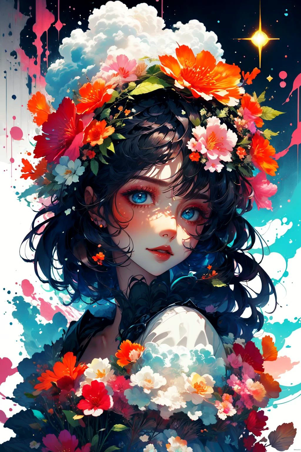 ((Masterpiece, best quality)), edgCloud, a woman wearing a dress made of clouds,wearing edgCloud <lora:edgCloudDressv1:0.85>,(close portrait:1.3),(Feminine:1.4),(beautiful:1.4),(attractive:1.3),handsome,calendar pose,perfectly detailed eyes,studio lighting,thematic background