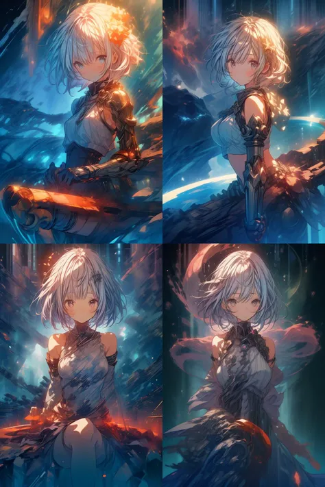 a girl, with metalic arm, using Alchemy <lora:more_details:1>