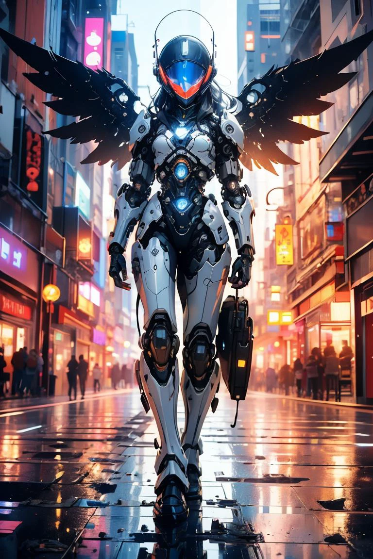 (Filtered Professional 3D rendering:1.3) of (Ultra detailed:1.3) <lora:wrenchsmechs:0.8> wrenchsmechs, glowing, <your_color> mecha, halo, mechanical wings, long hair,CGSociety,ArtStation,robot,((cyborg)),machine,futuristic,concept Art by senior character Artist,featured on zbrush central,trending on polycount,trending on ArtStation,CGSociety,hard surface modeling