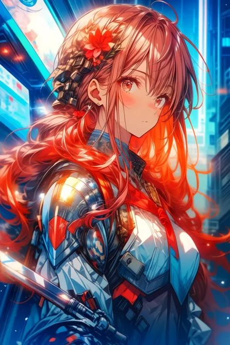 a soldier, armor, armored, red hair, 
<lora:more_details:1>