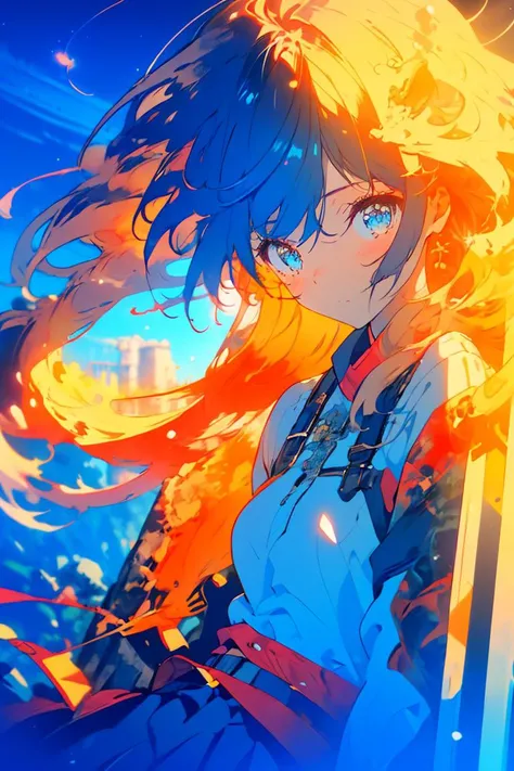 masterpiece, best quality, 1girl, skinny, intricate detail, flame headwear, headphones, brown eyes, feet out of frame, wind, floating hair, flame, gloves, black hoodie with flame print, anime screencap, aura,, shiny, shiny hair, shiny skin, shiny clothes