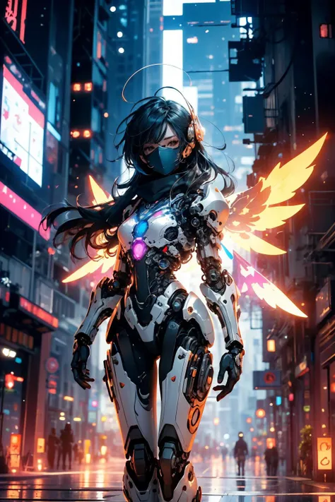 (Artificial Photo:1.3) of (Ultrarealistic:1.3) <lora:wrenchsmechs:0.8> wrenchsmechs, glowing, <your_color> mecha, halo, mechanical wings, long hair,Highly Detailed,robot,((cyborg)),machine,futuristic,concept Art by senior character Artist,featured on zbrush central,trending on polycount,trending on ArtStation,CGSociety,hard surface modeling