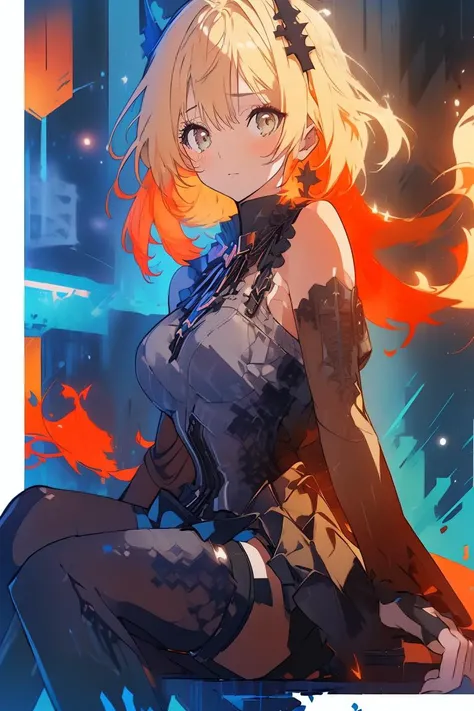 (Dumb Digital Artwork:1.3) of (Cel shading:1.3),(Depressing:1.3) A photo of a girl, <lora:fischlGenshinImpact_fischlGenshinImpact:0.8> blonde eyes, blonde hair, black dress, pantyhose, skirt, (goth:1.3), ((gothic)),CGSociety,ArtStation,(Colorless:1.3), shiny, shiny hair, shiny skin, shiny clothes