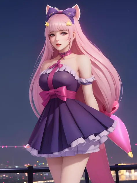 <lora:WZRYdaqiaoMGRJ_20230811164801:0.75>,WZRYdaqiaoMGRJ,1girl, mature female, looking at viewer, cityscape, night, bell,bow,dress,choker, arms behind back,