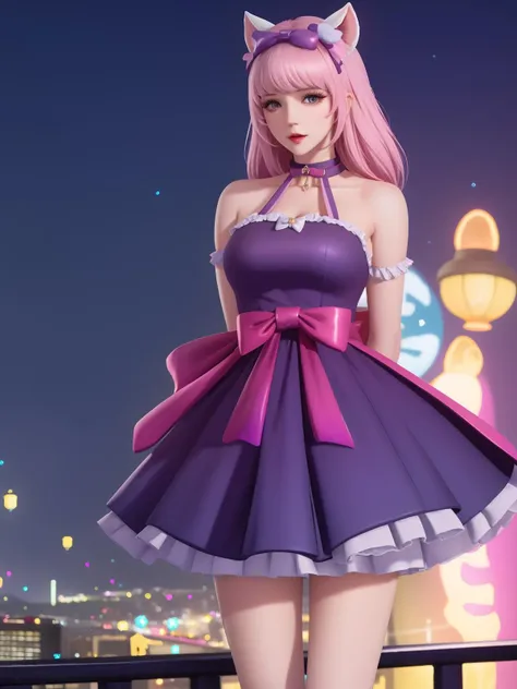 <lora:WZRYdaqiaoMGRJ_20230811164801:0.75>,WZRYdaqiaoMGRJ,1girl, mature female, looking at viewer, cityscape, night, bell,bow,dress,choker, arms behind back,