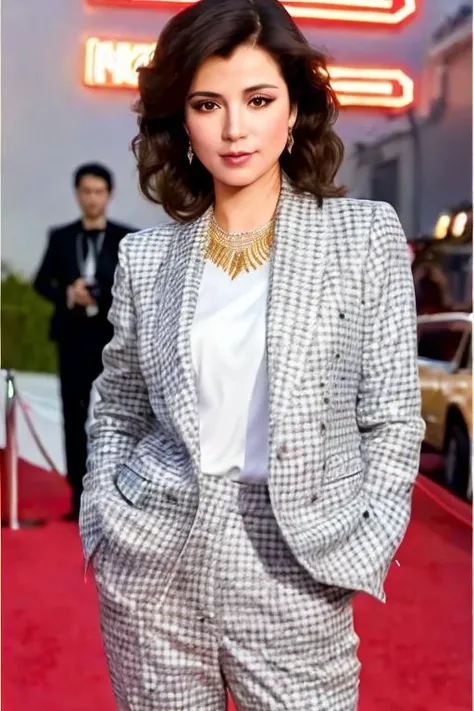 photo of (K34nuR33v3s-400:1), a women as a movie star, (portrait:1.2), (half body:1.2),(face focus:1), modelshoot style, (extremely detailed CG unity 8k wallpaper), Intricate, High Detail, Sharp focus, dramatic,photorealistic painting art by midjourney and greg rutkowski , ((movie premiere gala)), ((standing on the red carpet)), ((paparazzi in the background)), (looking at viewer), (detailed pupils:1.2), (elegant suit:1.3), <lora:wengmeiling_20230702121823:0.8>