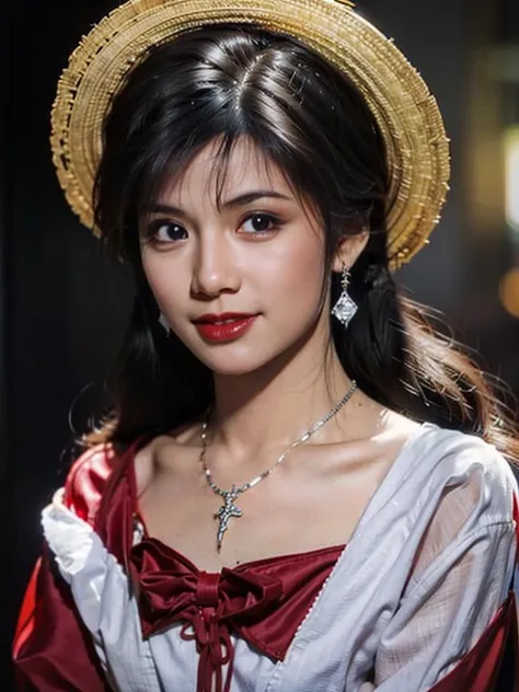 1girl, solo, dress, black hair, ponytail, red dress, smile, earrings, simple background, jewelry, looking at viewer, black eyes, makeup, ulzzang-6500v1.1, (original: 1.2), (realistic: 1.3) , beautiful girl with beautiful details, extremely detailed eyes and face, eyes with beautiful details, absurd, incredibly absurd, huge file size, ultra detail, high resolution, ultra detailed, best quality, masterpiece, illustration, ultra detailed and beautiful, ultra detailed, CG, unity, 8k wallpaper, amazing, fine Detail, masterpiece, top quality, official art, extremely detailed CG unity 8k wallpaper, cinematic lighting, (perfect shiny skin:0.6), slim and smooth lines, (floating) <lora:wengmeiling_20230702121823:0.8>