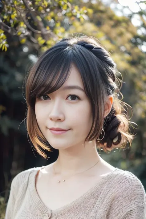 1girl,(wearing a sweater:1.2),(RAW photo, best quality), (realistic, photo-realistic:1.4), masterpiece, an extremely delicate and beautiful, extremely detailed, 2k wallpaper, Amazing, finely detail, extremely detailed CG unity 8k wallpaper, ultra-detailed, highres, soft light, beautiful detailed girl, extremely detailed eyes and face, beautiful detailed nose, beautiful detailed eyes,cinematic lighting,in a beautiful forest of pine trees at a Japanese countryside,autumn scenery,maple trees in autumn,by a small rocky river,perfect anatomy,slender body,smiling, <lora:satorina_lora:0.8>