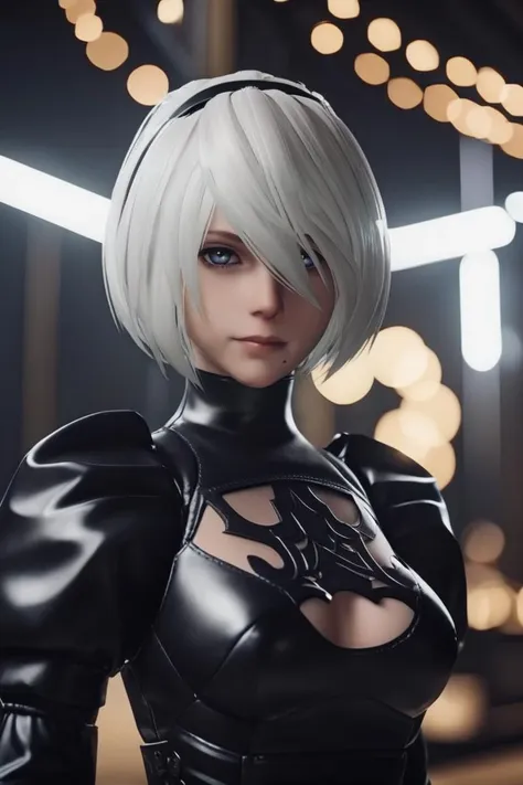 cinematic photo yorha2b,<lora:yorha2b_sdxl_V10-000008:0.65>,looking at viewer,smirking,full body,plate_armor, . 35mm photograph, film, bokeh, professional, 4k, highly detailed