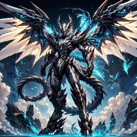 ((best quality)), absurdres, ((ultra high res)), mecha with wings, dragon mecha, white mecha, large wings, standing, dramatic lighting, extremely detailed, <lora:mecha:0.7>