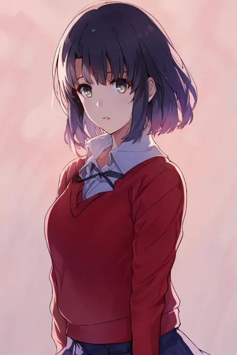 illustrator,anime,realistic,sketch,1girl,lip,Sweater,order,Blue gradient background,Neon hair,Textured crop,Canadian,(masterpiece,best quality),