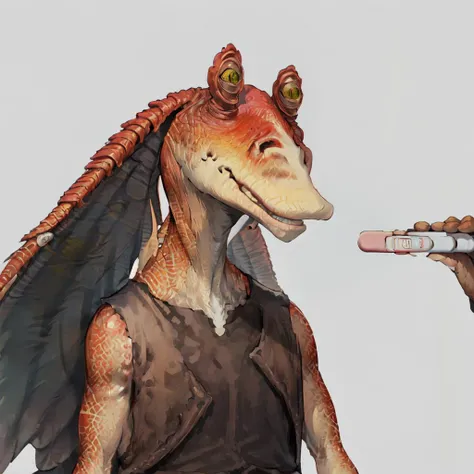 <lora:pregnant-05:1.5>, (pregnancy test:1.5), <lora:character_jarJarBinks_v3> jar jar binks