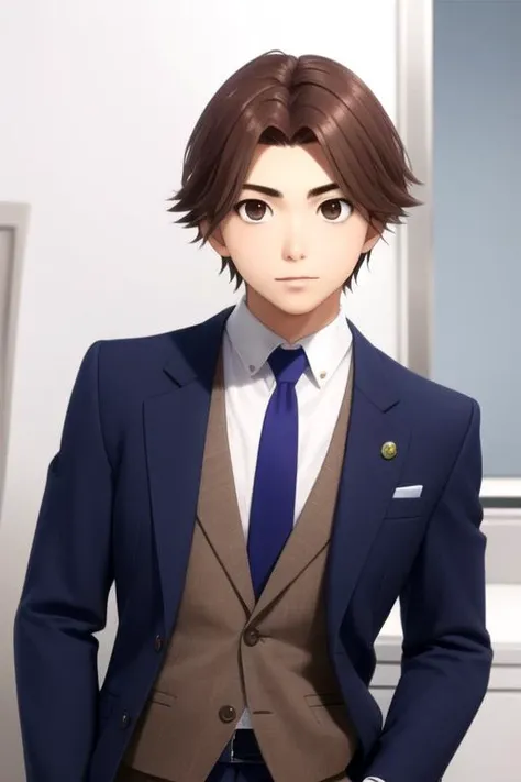 masterpiece, best quality, photorealistic, 1boy, solo, male focus, looking at viewer, upper body, depth of field, , , <lora:seidou_takizawa:0.66>, seidou_takizawa, brown hair, brown eyes, suit pants, , ,