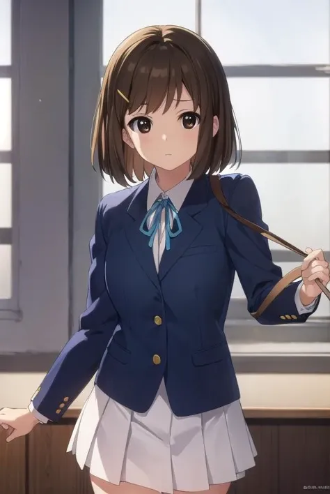 yuihirasawa, <lora:yui hirasawa s2-lora-nochekaiser:1>,
yui hirasawa, short hair, brown hair, hair ornament, (brown eyes:1.5), hairclip,
BREAK sakuragaoka high school uniform, school uniform, uniform, blazer, shirt, white shirt, collared shirt, skirt, pleated skirt,
BREAK indoors, classroom,
BREAK looking at viewer, (cowboy shot:1.5),
BREAK <lyco:GoodHands-beta2:1>, (masterpiece:1.2), best quality, high resolution, unity 8k wallpaper, (illustration:0.8), (beautiful detailed eyes:1.6), extremely detailed face, perfect lighting, extremely detailed CG, (perfect hands, perfect anatomy),