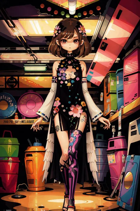 (sumgl4u:1.05), garouma, (masterpiece), (best_quality), (ultra-detailed), (illustration), (welcoming), bokeh,1girl, (in a Japanese, chaotic garage:1.3), full body, thigh gap, , happy, medium hair, dark brown hair, straight hair, (long dress, long evening gown:1.2), pose, tattoos, (small breasts:1.5), wide hips, tall, athletic slim hourglass figure,, (bellbottoms:1.2),, official art, vivid color, finely detailed, hyper detailed, 8k, high resolution illustration, absurdres, intricate detail, <lora:garoumaMagHokkyokuArt_lora:1>