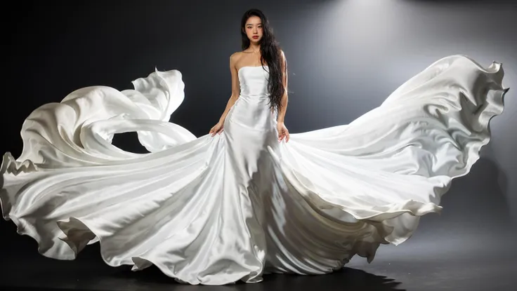 dressart, white dress, floating hair, (floating dress:1.4), (photo art), 1girl, Stunningly Beautiful Girl, Haute_Couture, designer dress, wearing Haute_Couture, posing for a picture, fashion show, Long shaped face, angry, crazy, dark red eyes, Sandy Blonde side-swept hair, short hair, long ringlets, catwalk \(walkway\),  , colorful, vivid colors, masterpiece, best quality, absurdres, highest quality, amazing details, 8k, aesthetic,   <lora:dressart_SDLife_Chiasedamme_v1.0:0.88>