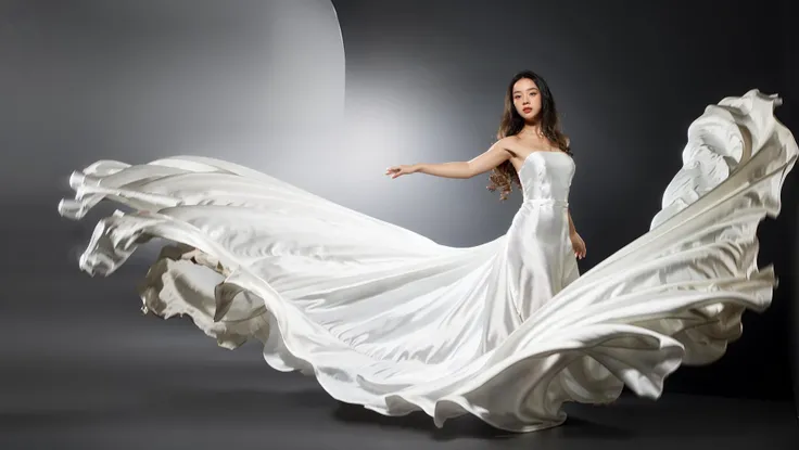 dressart, white dress, floating hair, (floating dress:1.4), (photo art), 1girl, Stunningly Beautiful Girl, Haute_Couture, designer dress, wearing Haute_Couture, posing for a picture, fashion show, Long shaped face, angry, crazy, dark red eyes, Sandy Blonde side-swept hair, short hair, long ringlets, catwalk \(walkway\), , colorful, vivid colors, masterpiece, best quality, absurdres, highest quality, amazing details, 8k, aesthetic, <lora:dressart_SDLife_Chiasedamme_v1.0:0.88>