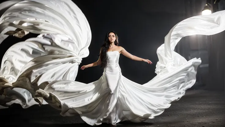 dressart, white dress, floating hair, (floating dress:1.4), (photo art), 1girl, Stunningly Beautiful Girl, Haute_Couture, designer dress, wearing Haute_Couture, posing for a picture, fashion show, Long shaped face, angry, crazy, dark red eyes, Sandy Blonde side-swept hair, short hair, long ringlets, catwalk \(walkway\), , colorful, vivid colors, masterpiece, best quality, absurdres, highest quality, amazing details, 8k, aesthetic, <lora:dressart_SDLife_Chiasedamme_v1.0:0.88>